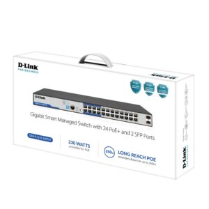 D-Link 16-Port Gigabit Long Range 250m PoE+ Smart Switch + 2 SFP Ports - Model No: DGS-F1210-18PS